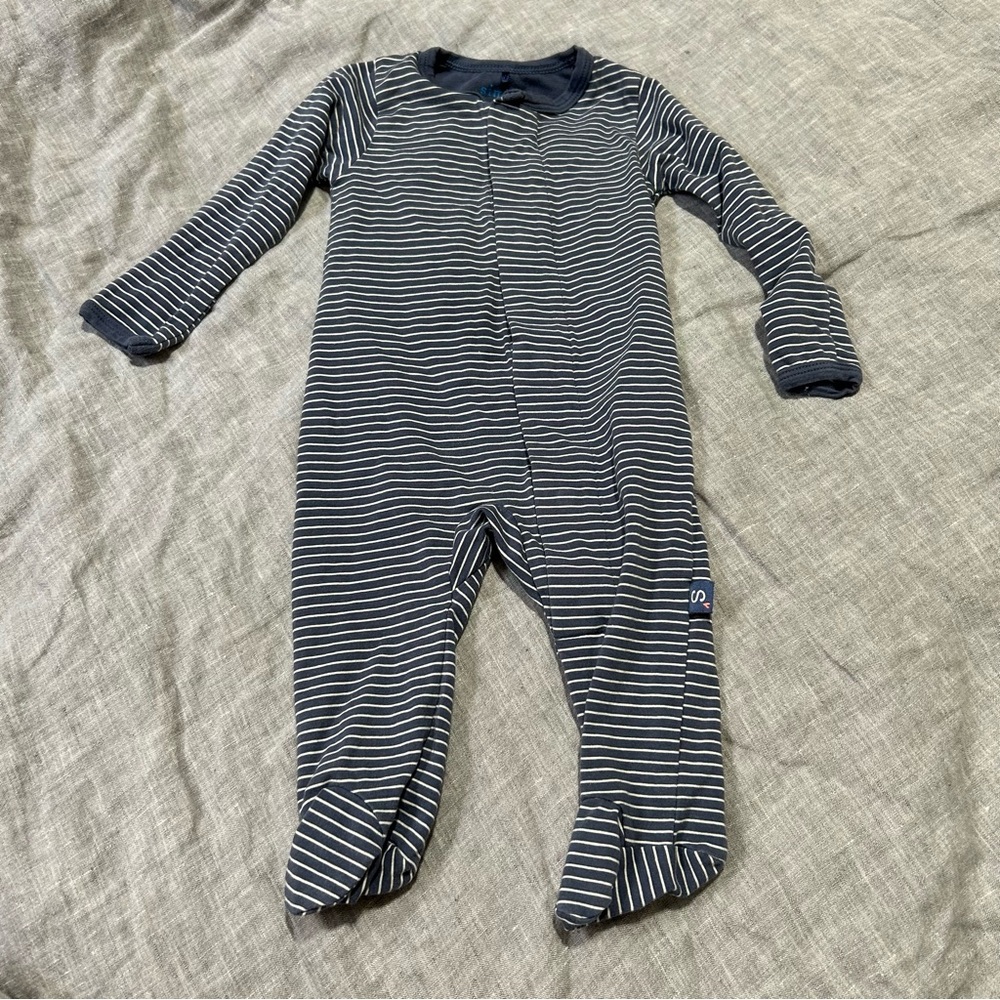 Magnetic Me Simply Blue Stripe Organic Cotton Modal Magnetic One Piece Footie
